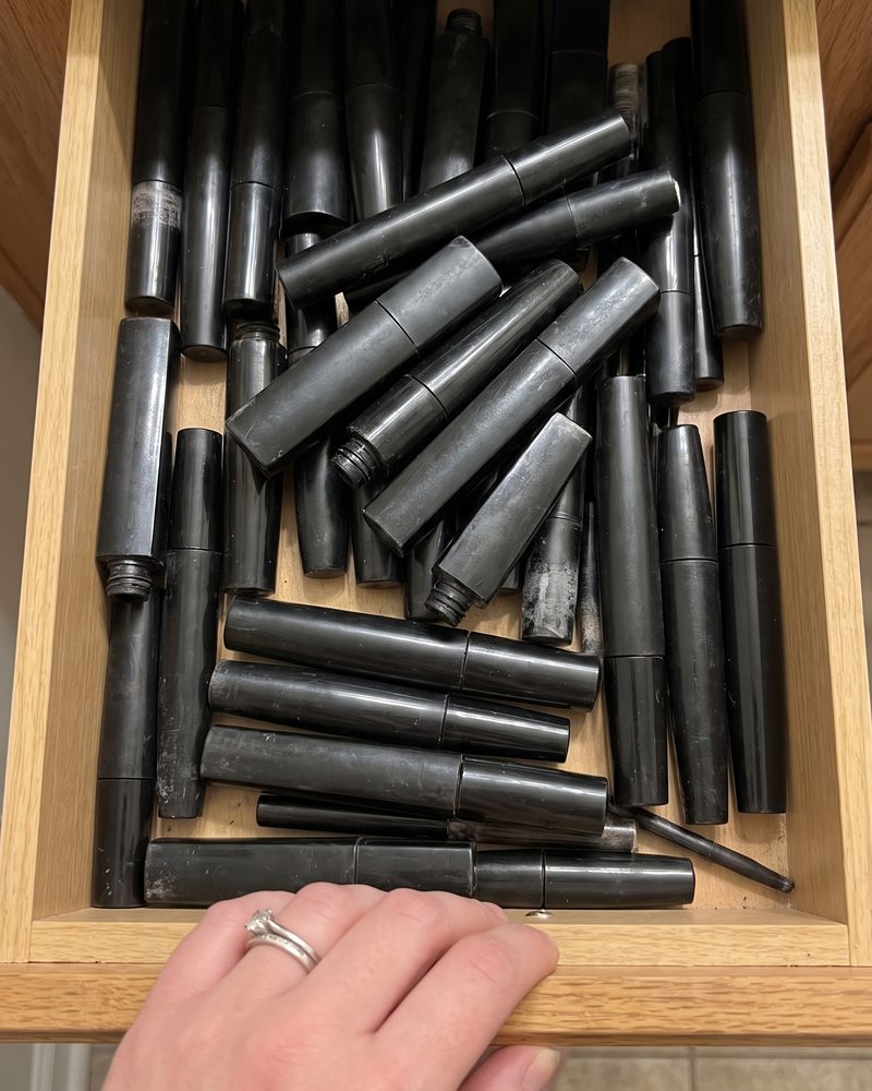 A drawer full of mascaras